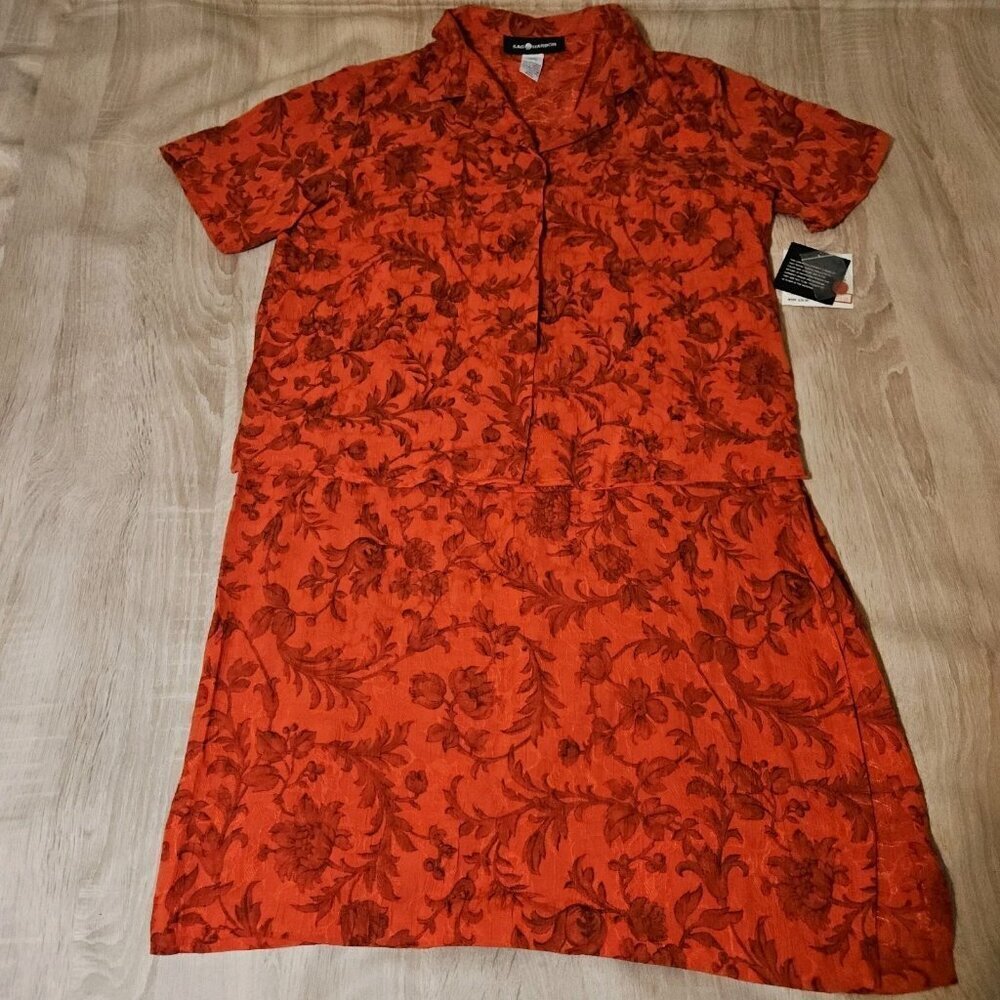Sag Harbor Plus Size 16/18 Skirt & Blouse Set Red Floral Lightweight Modest New